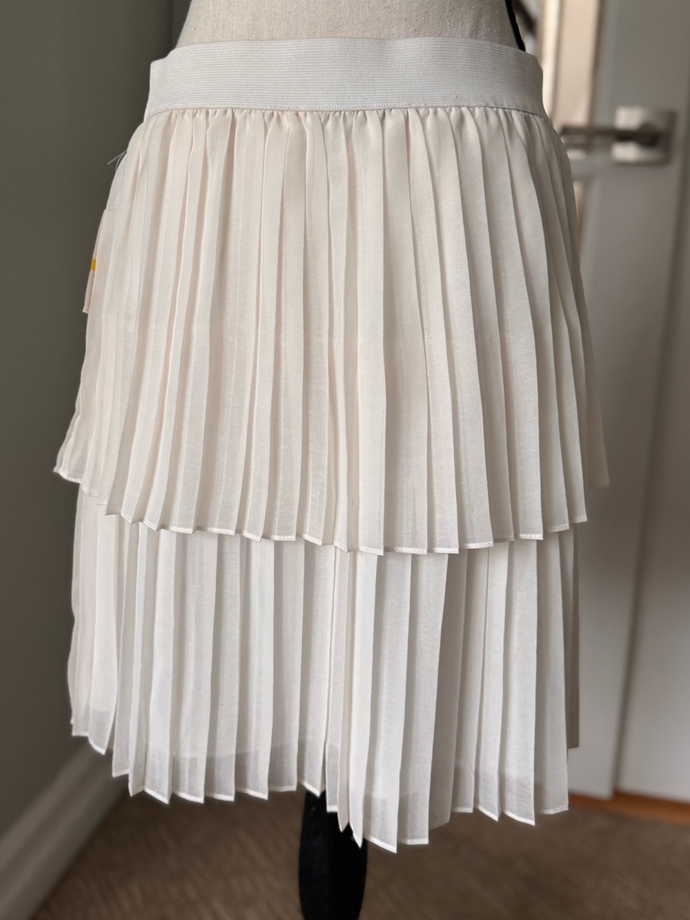 1.State Double Tiered Pleated Skirt M Off White Ecru Chiffon Coquette Balletcore